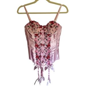 Fredrick's Of Hollywood Pink Floral Embroidered Corset Size 32 Coquette
